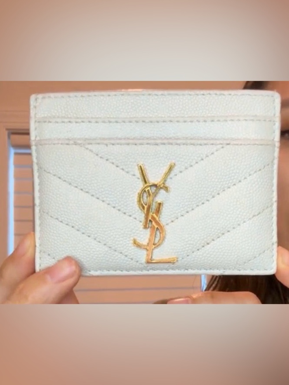 Yves Saint Laurent Cream Quilted Card Holder with Gold YSL Emblem